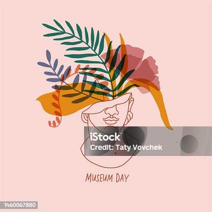 istock International Museum Day, May 18. One continuous line greek goddess statue. Vector line art. Perfect for flyer, card, poster, booklet. Vector illustration 1460067880