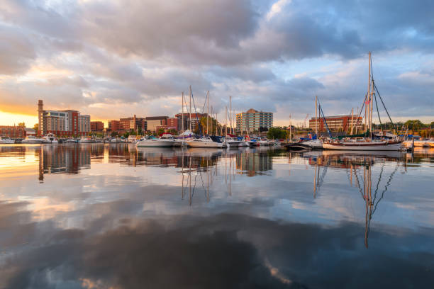 Erie, Pennsylvania, USA Townscape at Dawn Erie, Pennsylvania, USA downtown cityscape on the lake in the morning. lake erie stock pictures, royalty-free photos & images