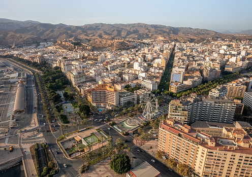 La vista aérea del dron del distrito centro de Almería, España. photo