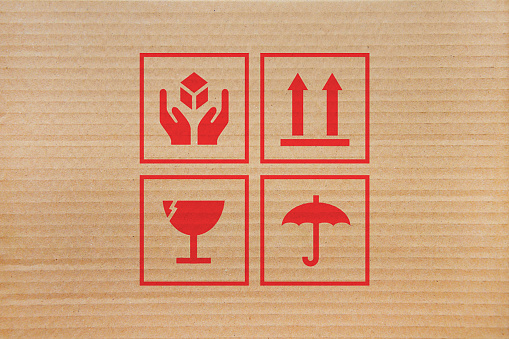 Fragile symbol on cardboard box