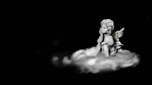 istock Guardian angel on the cloud isolated on black background with copy space 1460077490