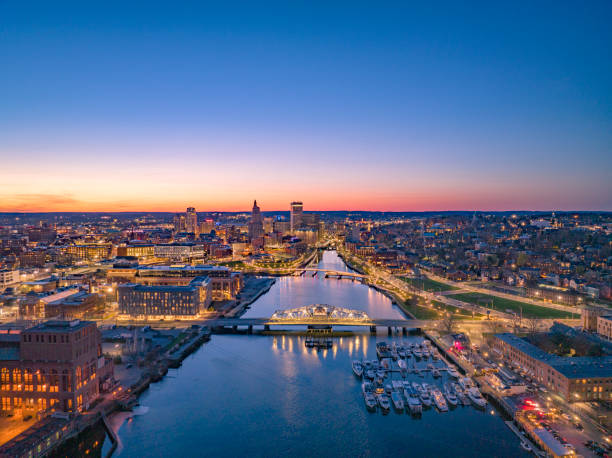 Providence Skyline Sunset Skyline in Providence Rhode Island rhode island stock pictures, royalty-free photos & images