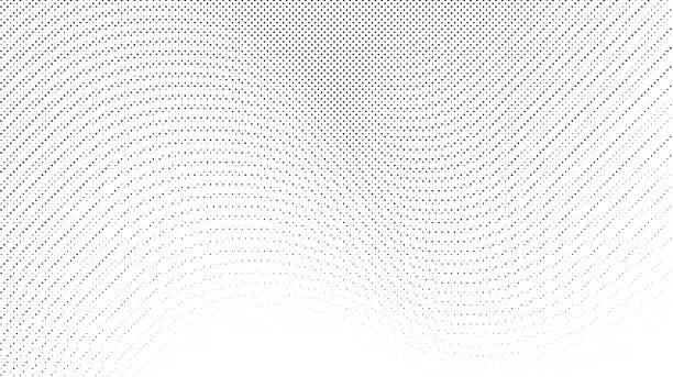 Vector illustration of Halftone wave lines background. Abstract dotted stripes texture. Warped and curved lines wallpaper. Vector minimalistic design template