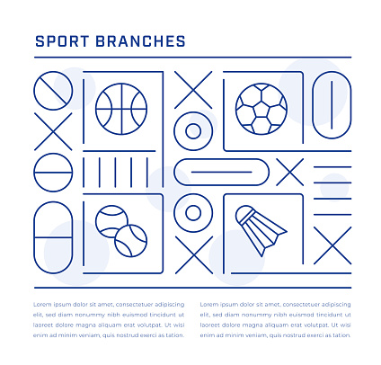 Sport Branches Web Banner Design with Basketball, Football, Tennis, Badminton Line Icons