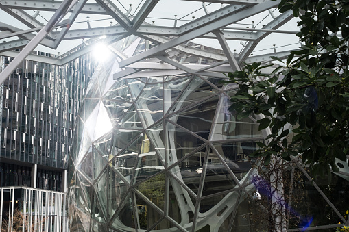 Seattle, USA – Jan 3rd, 2023: The Amazon Spheres campus late in the day.