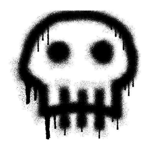 Skull emoticon graffiti with black spray paint. Skull emoticon graffiti with black spray paint. cartoon of painted skull faces stock illustrations