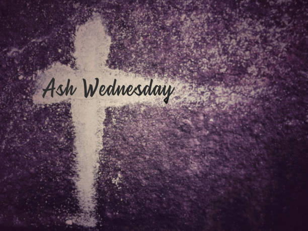 Lent Lent Season, Holy Week, Ash Wednesday, Palm Sunday and Good Friday concepts. Ash Wednesday text in purple vintage background. alms stock pictures, royalty-free photos & images