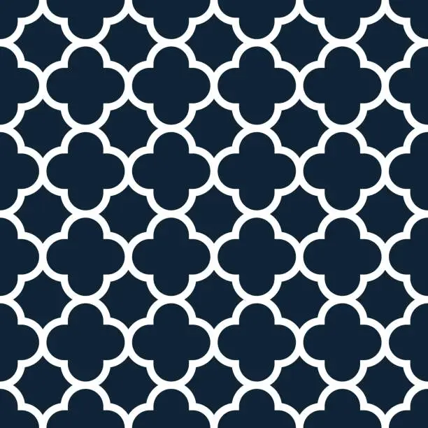 Vector illustration of Classic fabric seamless pattern. Quatrefoil geometric seamless pattern.