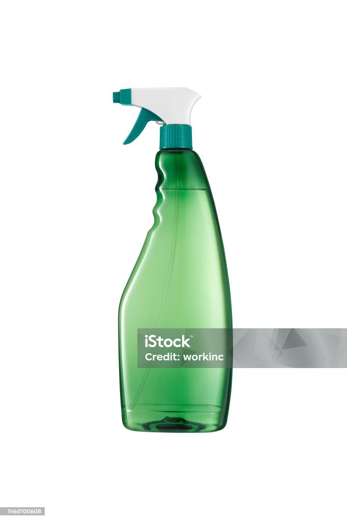 Green Spray Bottle On White Baby Bottle Stock Photo