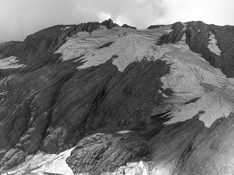 black and white Ice and rock mountains