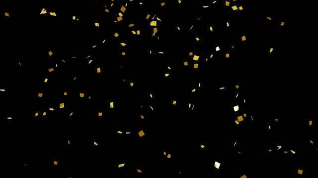 Loop animation video on black background with falling golden confetti