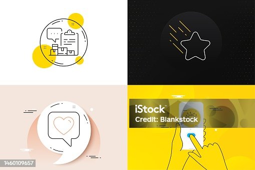 istock Minimal set of Inventory report, Falling star and Heart line icons. For web development. Vector 1460109657