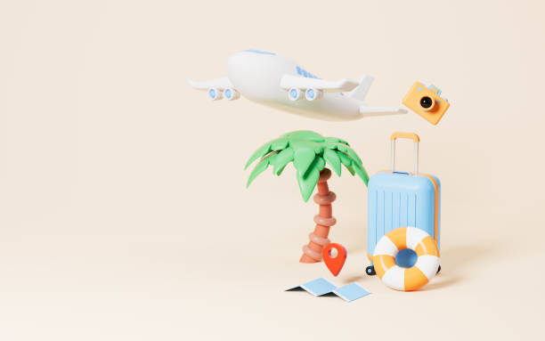 istock Airplane and luggage, Travel theme, 3d rendering. 1460113151