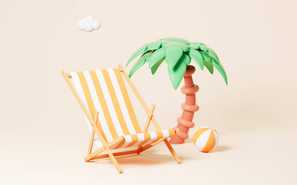 istock Beach chair and palm, Summer travel theme, 3d rendering. 1460113155