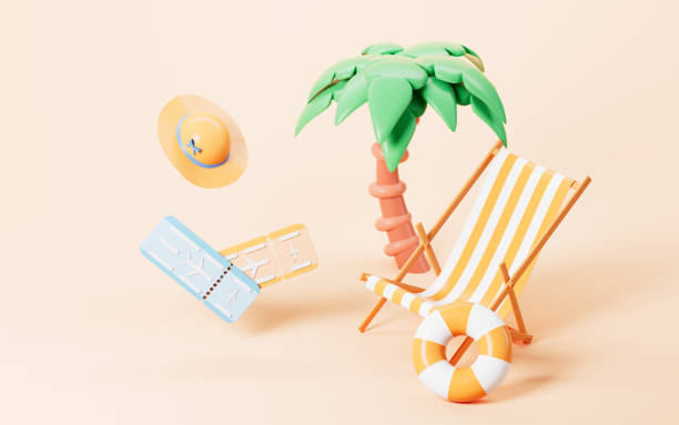 istock Beach chair and palm tree in the yellow background, Summer beach chip theme, 3d rendering. 1460113168