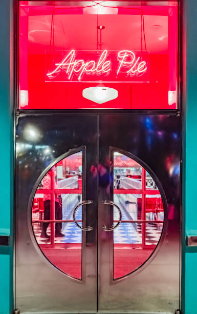 The entrance to the American restaurant, Apple Pie The entrance to the American restaurant, Apple Pie apple pie a la mode stock pictures, royalty-free photos & images