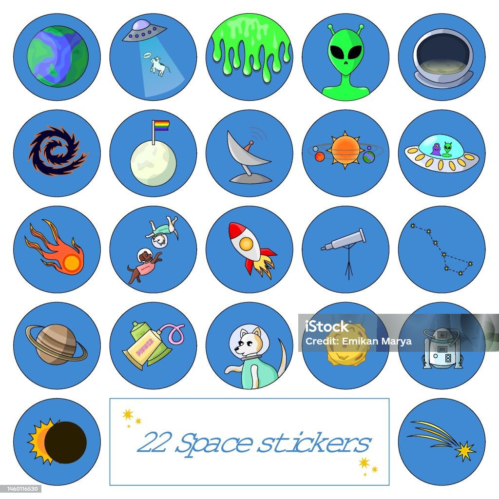 Space Style Sticker Set 22 Cute Space Stickers Flat Style Stock Illustration - Download ...