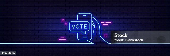 istock Online voting line icon. Internet vote sign. Neon light glow effect. Vector 1460123152