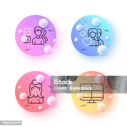 istock Couple, Video conference and Opinion minimal line icons. For web application, printing. Vector 1460123379