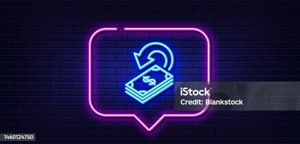 istock Cashback line icon. Dollar payment sign. Neon light speech bubble. Vector 1460124750