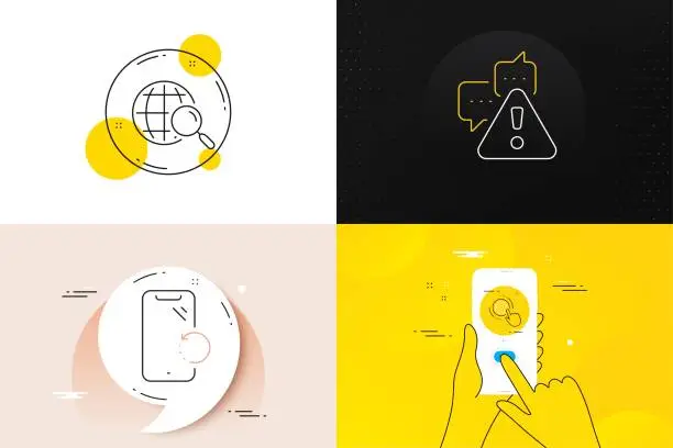 Vector illustration of Minimal set of Smartphone recovery, Web search and Cogwheel settings line icons. For web development. Vector