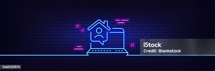 istock Work at home line icon. Outsource job sign. Neon light glow effect. Vector 1460125974