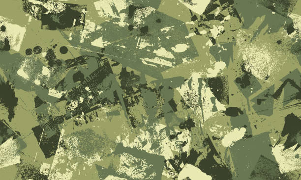 Seamless camouflaged grunge textures wallpaper background Seamless khaki green camouflaged abstract pattern wallpaper vector background camo background stock illustrations