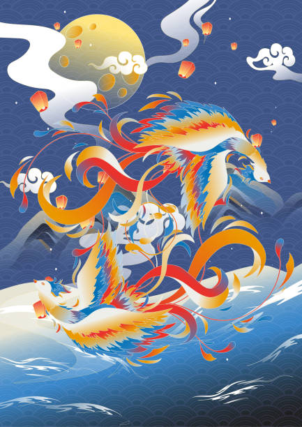 istock Asian style Chinese style national tide ancient style traditional classical auspicious rotating color phoenix 
shading poster greeting card background wall decoration painting 1460131500