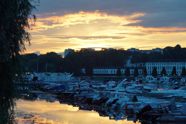 view of harbor against sky during sunset