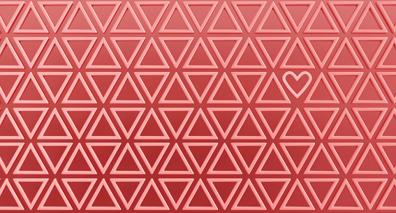 Valentine triangle pattern Zigzags on light pink background With heart shape, used for graphic design. or work about love. 3D Rendering