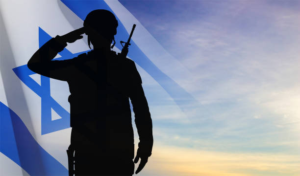 illustrations, cliparts, dessins animés et icônes de silhouette d’un soldat avec le drapeau d’israël - israelite