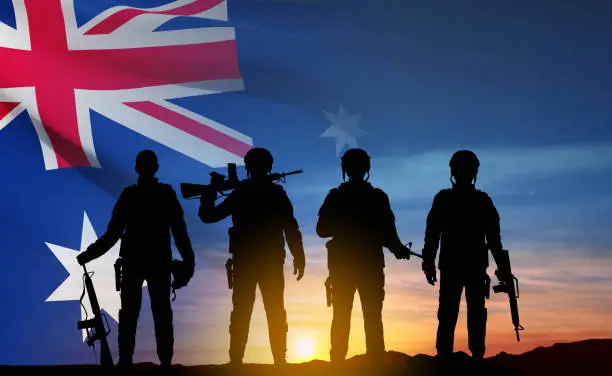 Vector illustration of Silhouette of Soldiers with Australian flag