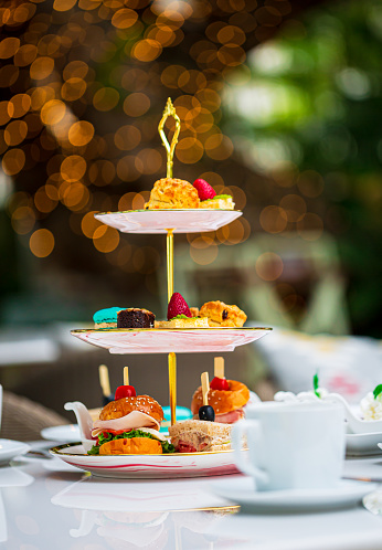 Tea and sweets,Traditional english afternoon tea with selection of cakes and sandwiches