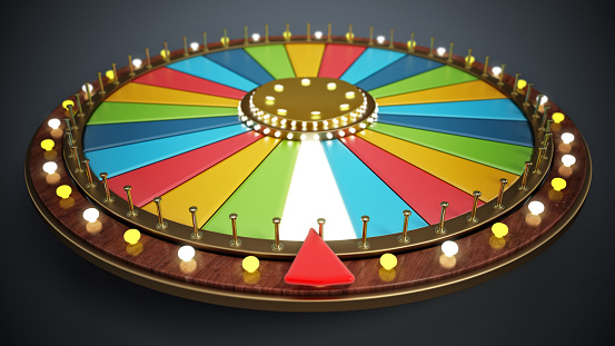 Multi-colored prize wheel with depth of field effect.