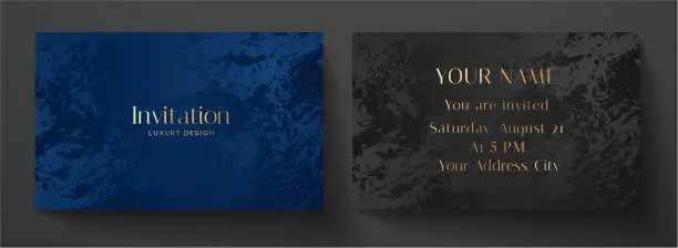 Vector illustration of Invitation card with luxury marble texture in blue, white color. Formal premium background template for invite design