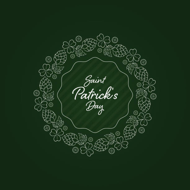 ilustrações de stock, clip art, desenhos animados e ícones de saint patricks day background with hop, shamrock and coins - saint patricks banner green beer patrick leprechaun hat