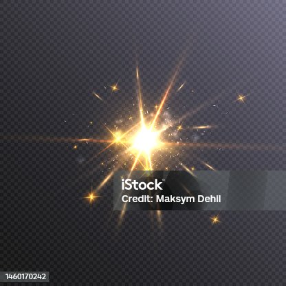 istock The effect of bright sunlight. Twinkling golden star isolated on transparent background. 1460170242