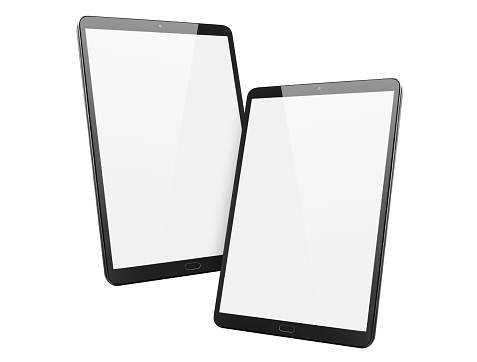 Clean white device mockup set with white background. Tablet PC , desktop computer mobile and notebook.3d rendering