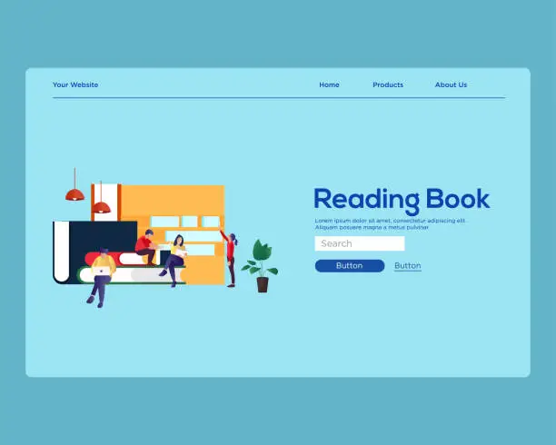 Vector illustration of Website Template Design For Book Store. E Library. E book