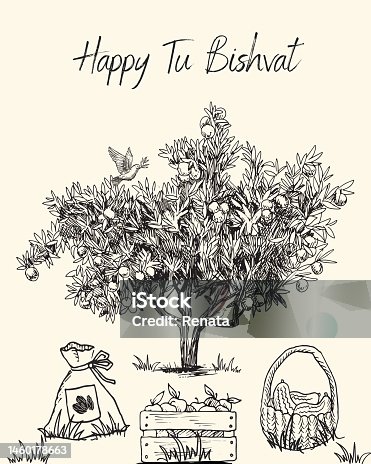 istock Tu Bishvat (4000 × Tu bishvat or Tu B'shevat, New Year for Trees, Jewish holiday with fruits, dates, and plants. This design for poster, card, banner or social media post piksel) - 14 1460178663