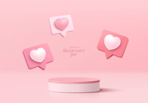 ilustrações de stock, clip art, desenhos animados e ícones de realistic pink 3d cylinder pedestal podium background, icons emoji love heart shape. valentine pastel minimal wall scene mockup products showcase, promotion display. vector abstract  geometric forms. - backgrounds wall white red