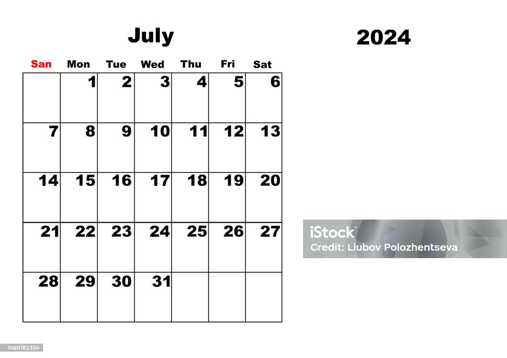 Calendar For 2024 July Stock Illustration Download Image Now 2024