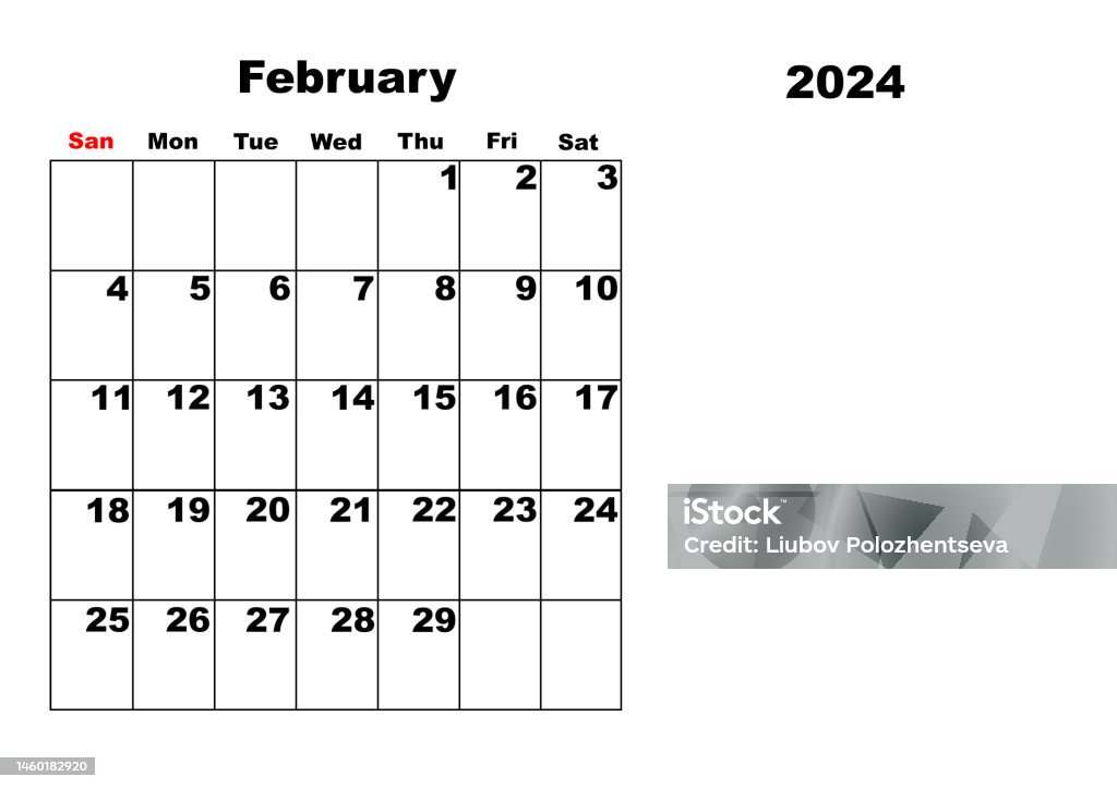 Calendar For 2024 February Stock Illustration Download Image Now