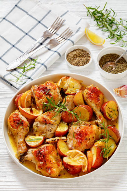 istock Lemon Garlic Chicken with roast potatoes, top view 1460184744