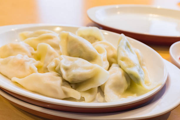 Close up of freshly boiled Chinese dumplings
