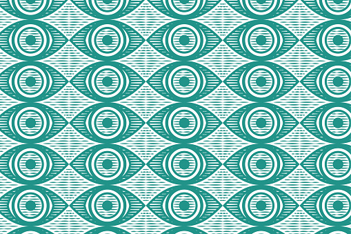 Abstract green seamless pattern in the style of psychedelic eyes. open eye shape combined with wave line. The pattern for the fabric cover, the book.