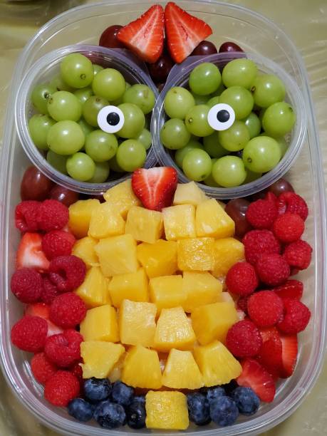 Closeup shot of a funny fruit plate for kids