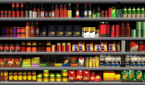 Soy sauce with variety of sauces closeup packagings on shelf at supermarket Salad dressing, vinaigrette dressing, olive oil packaging on a shelf in a supermarket. Suitable for presenting new packaging among many others. grocery shelf cans stock pictures, royalty-free photos & images