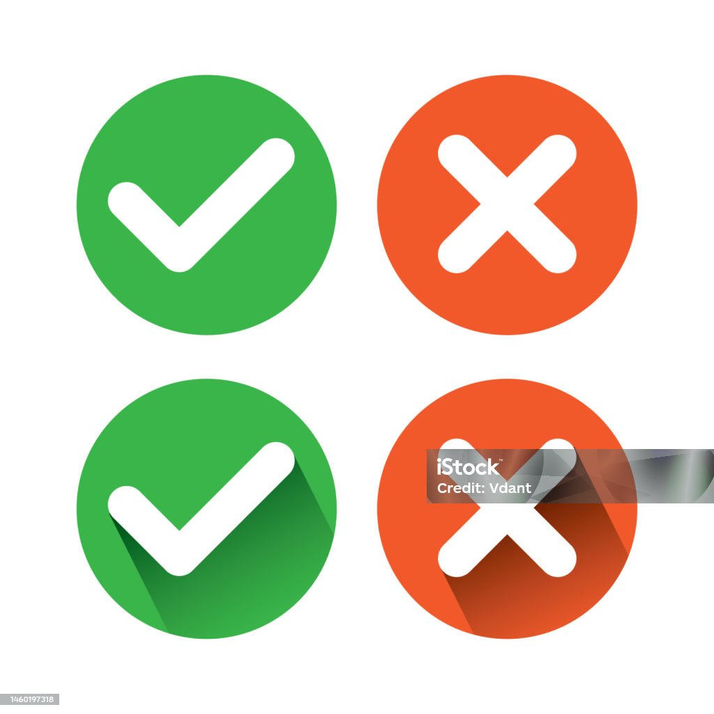 Set of color round check mark and cross mark signs vector illustration. Set of color round check mark and cross mark signs vector illustration on white background. Abstract stock vector Set of color round check mark and cross mark signs vector illustration. Set of color round check mark and cross mark signs vector illustration on white background. Abstract stock vector