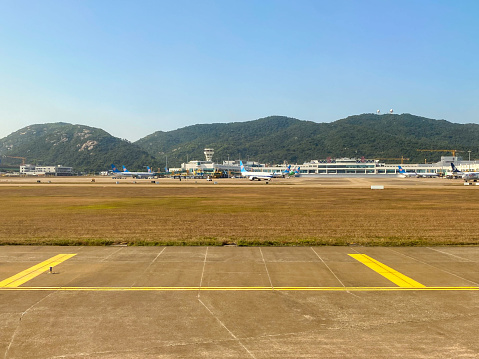 December 25, 2022: Zhuhai, Guagndong, China: Zhuhai is one of the four Special Economic Zones established by Chinese Government. It is localted in the mouse of Zhu River and on the opposite of Macau. Here is the Zhuhai Jinwan Airport.